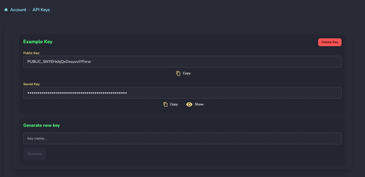 API Keys Management Interface