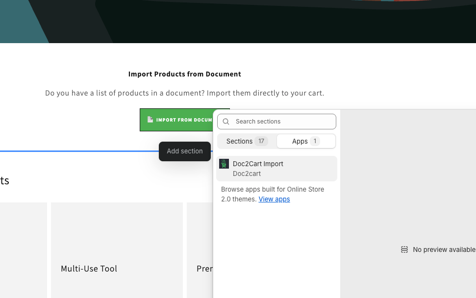 Adding Doc2cart section to Shopify theme