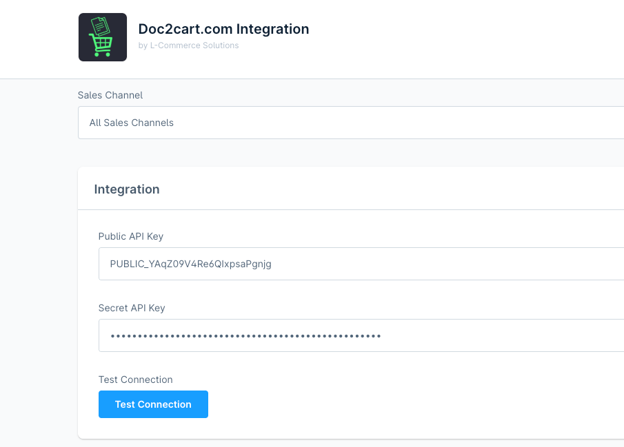Doc2cart plugin configuration in Shopware admin