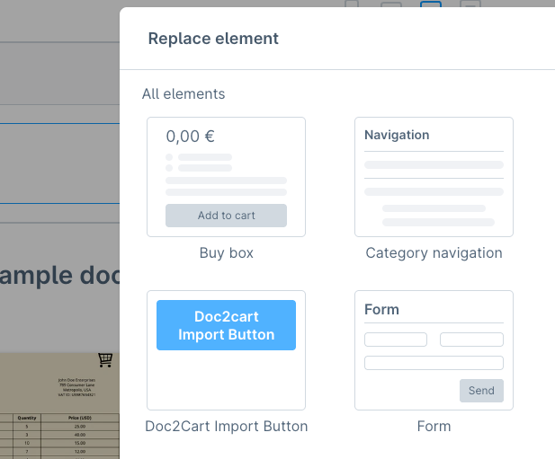 Adding Doc2cart CMS element in Shopping Experiences